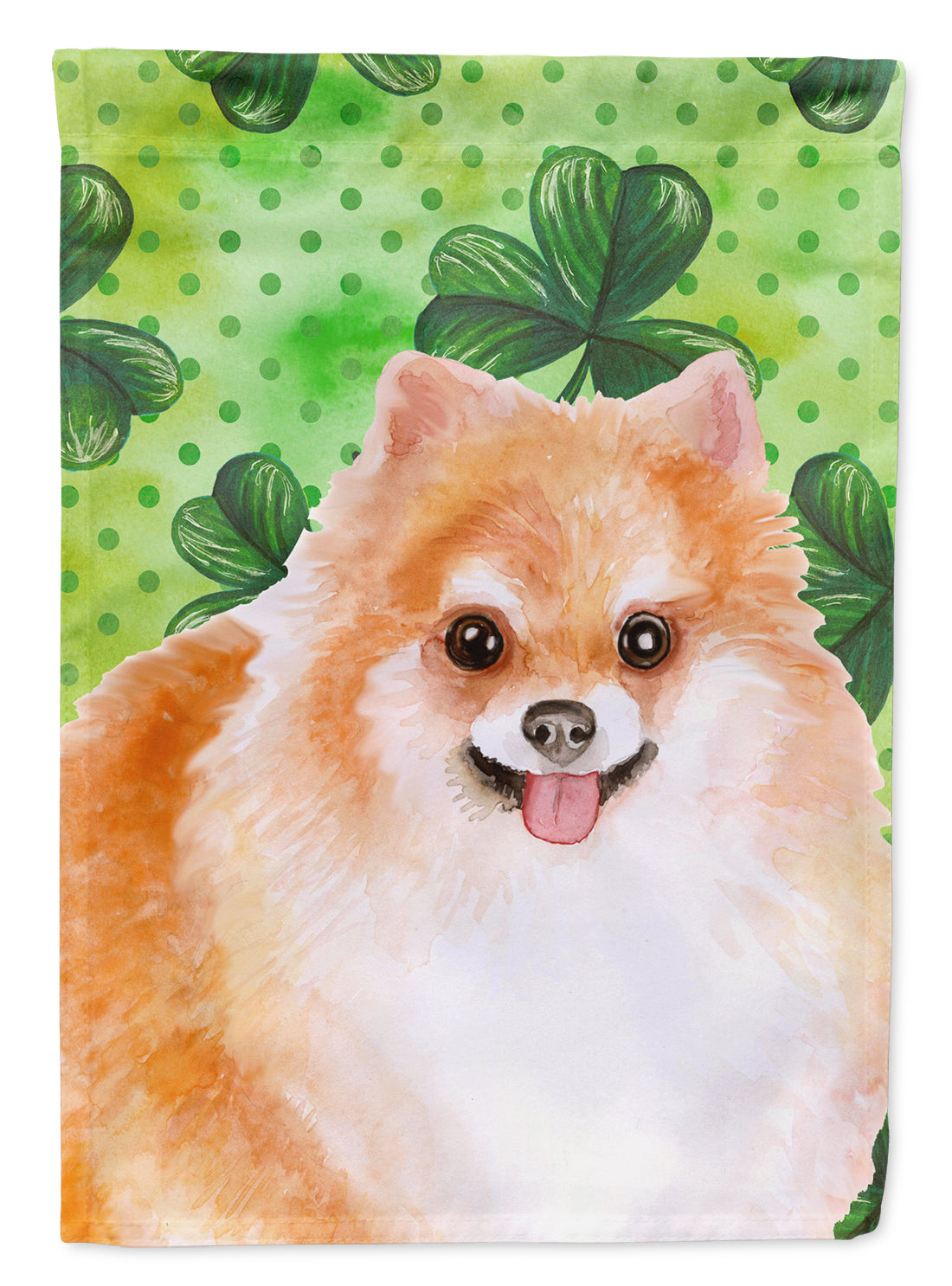 Pomeranian #2 St Patrick's House Flag 28x40 Porch Sleeve Pole Decorative Outside Yard Banner Artwork Wall Hanging, Polyester