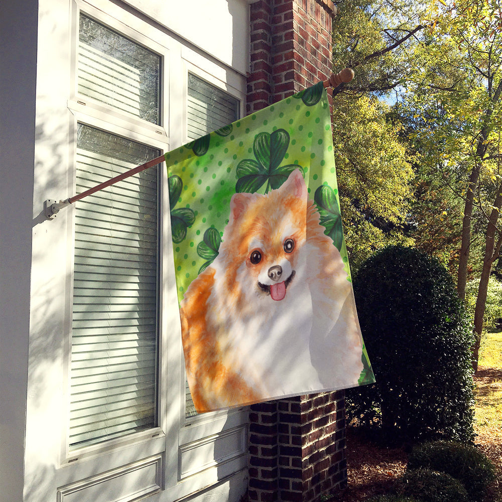 Pomeranian #2 St Patrick's House Flag 28x40 Porch Sleeve Pole Decorative Outside Yard Banner Artwork Wall Hanging, Polyester