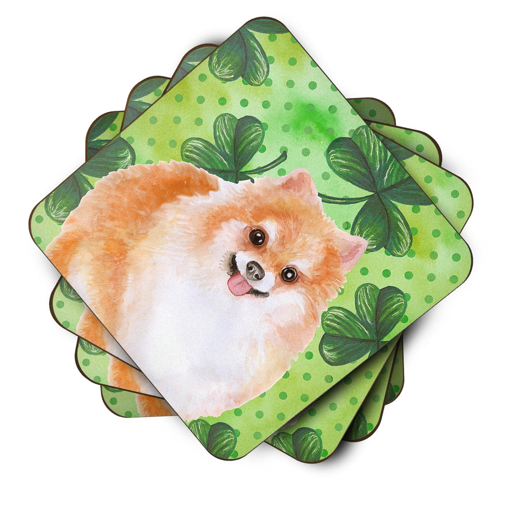 Pomeranian #2 St Patrick's Foam Coasters Set of 4 Cup Coasters for Indoor Outdoor, Tabletop Protection, Anti Slip, Mouse pad Material