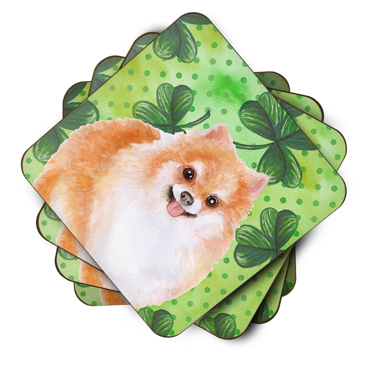 Pomeranian #2 St Patrick's Foam Coasters Set of 4 Cup Coasters for Indoor Outdoor, Tabletop Protection, Anti Slip, Mouse pad Material