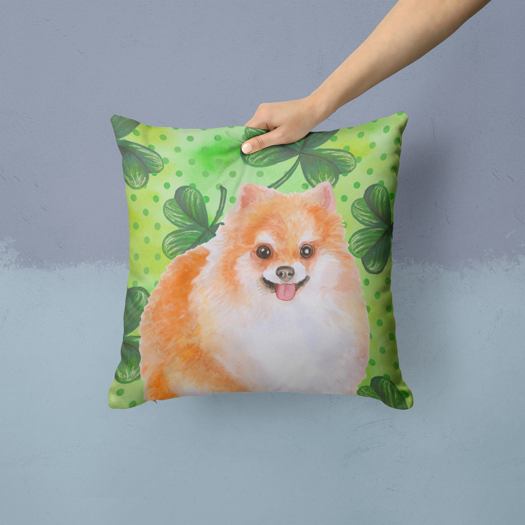 Pomeranian #2 St Patrick's Decorative Throw Pillow 14x14 Indoor Outdoor Accent Cushion, Fabric Cover with Insert for Sofa, Bed, Porch & Living Room