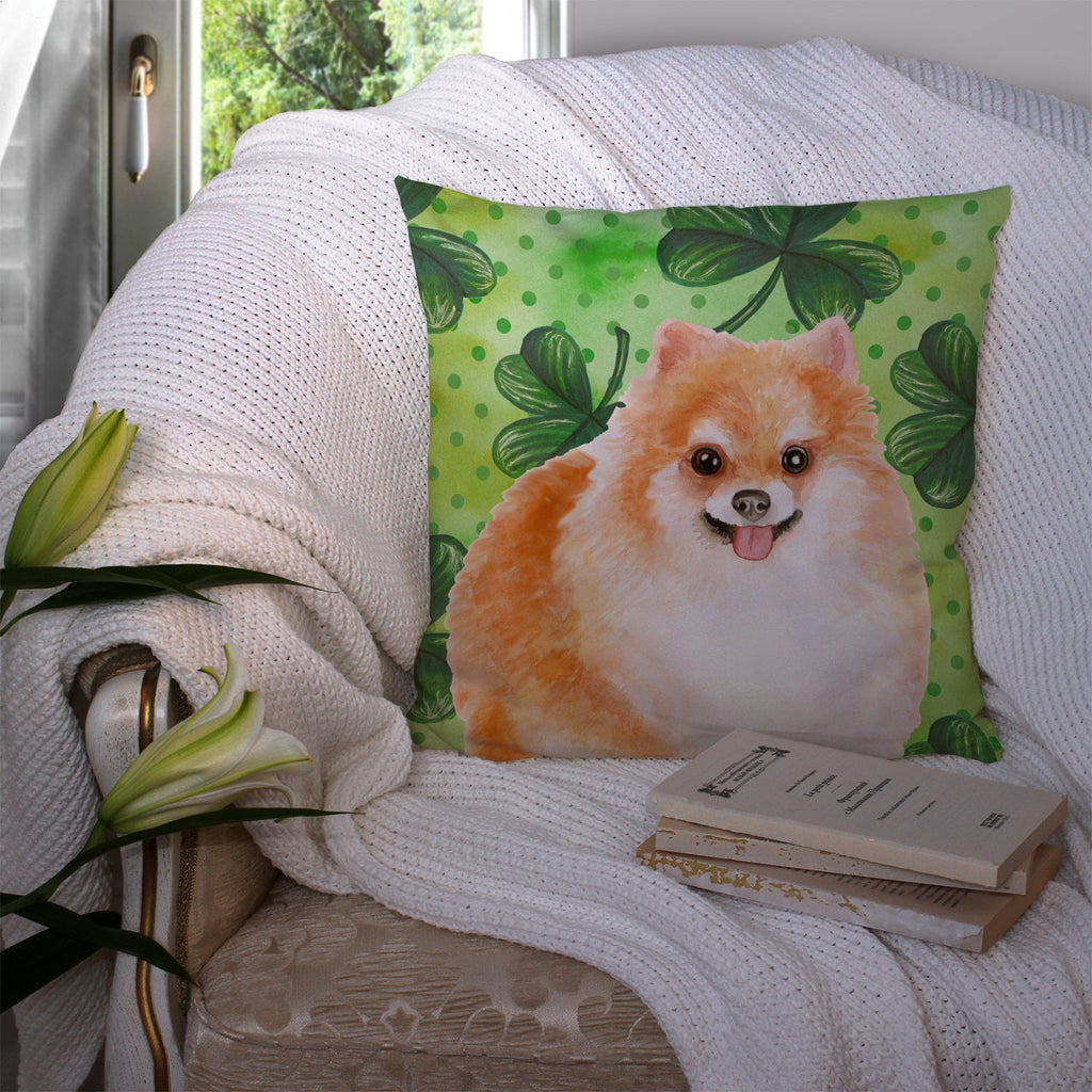 Pomeranian #2 St Patrick's Decorative Throw Pillow 14x14 Indoor Outdoor Accent Cushion, Fabric Cover with Insert for Sofa, Bed, Porch & Living Room