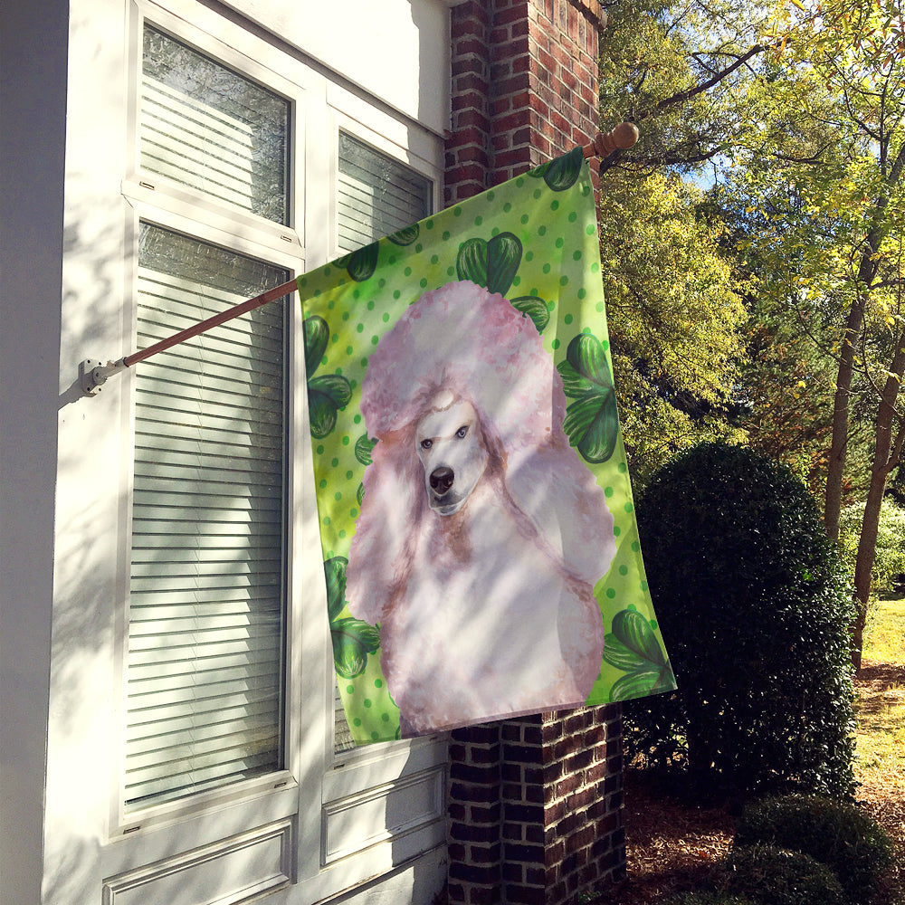 White Standard Poodle St Patrick's House Flag 28x40 Porch Sleeve Pole Decorative Outside Yard Banner Artwork Wall Hanging, Polyester