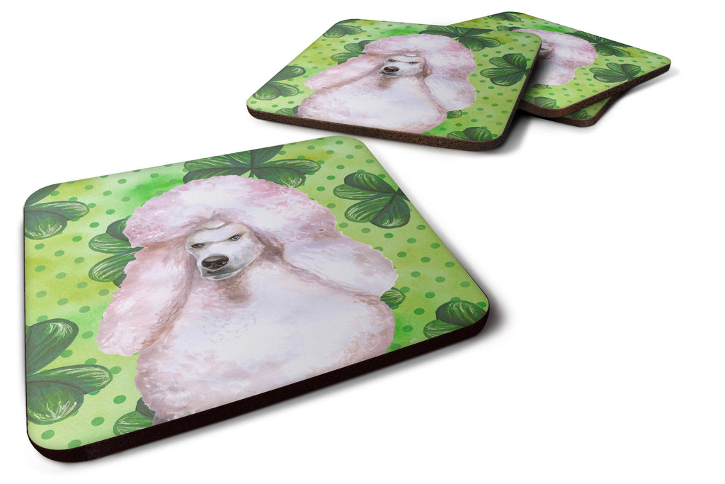 White Standard Poodle St Patrick's Foam Coasters Set of 4 Cup Coasters for Indoor Outdoor, Tabletop Protection, Anti Slip, Mouse pad Material