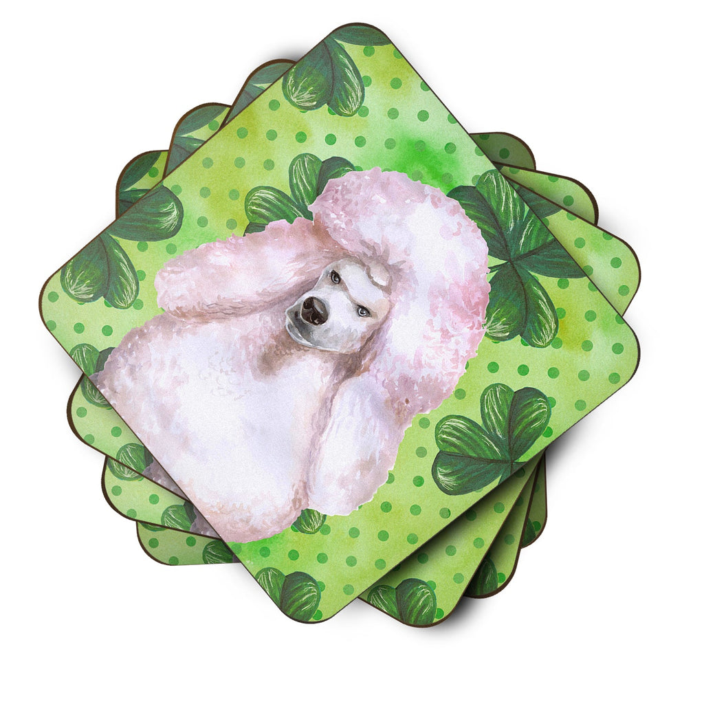 White Standard Poodle St Patrick's Foam Coasters Set of 4 Cup Coasters for Indoor Outdoor, Tabletop Protection, Anti Slip, Mouse pad Material