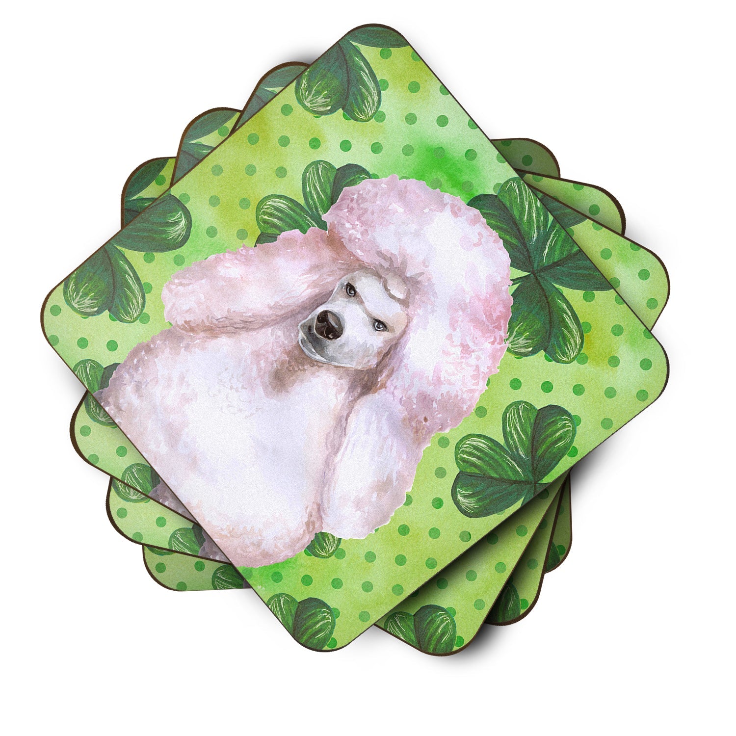 White Standard Poodle St Patrick's Foam Coasters Set of 4 Cup Coasters for Indoor Outdoor, Tabletop Protection, Anti Slip, Mouse pad Material