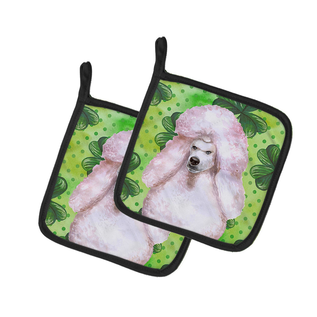 White Standard Poodle St Patrick's Pot Holder Set of 2 Heat Resistant Quilted Hot Pads 7.5 x 7.5 Inch, Insulated Kitchen Trivets for Cooking & Baking
