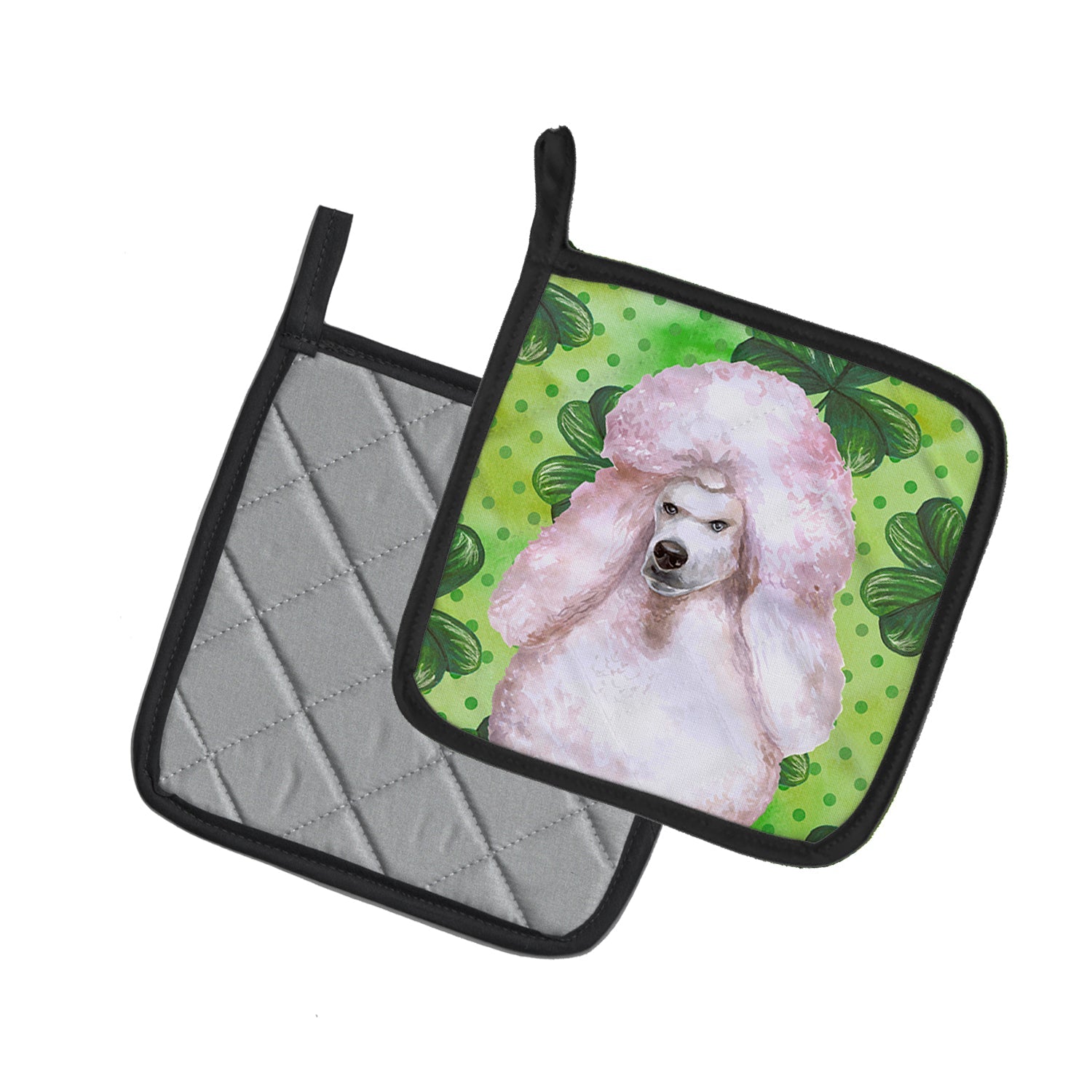 White Standard Poodle St Patrick's Pot Holder Set of 2 Heat Resistant Quilted Hot Pads 7.5 x 7.5 Inch, Insulated Kitchen Trivets for Cooking & Baking
