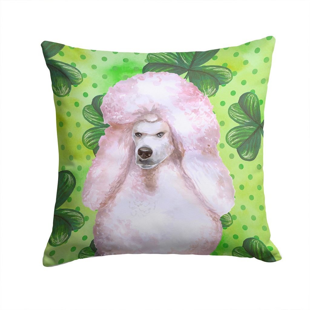 White Standard Poodle St Patrick's Decorative Throw Pillow 14x14 Indoor Outdoor Accent Cushion, Fabric Cover with Insert for Sofa, Bed, Porch & Living Room