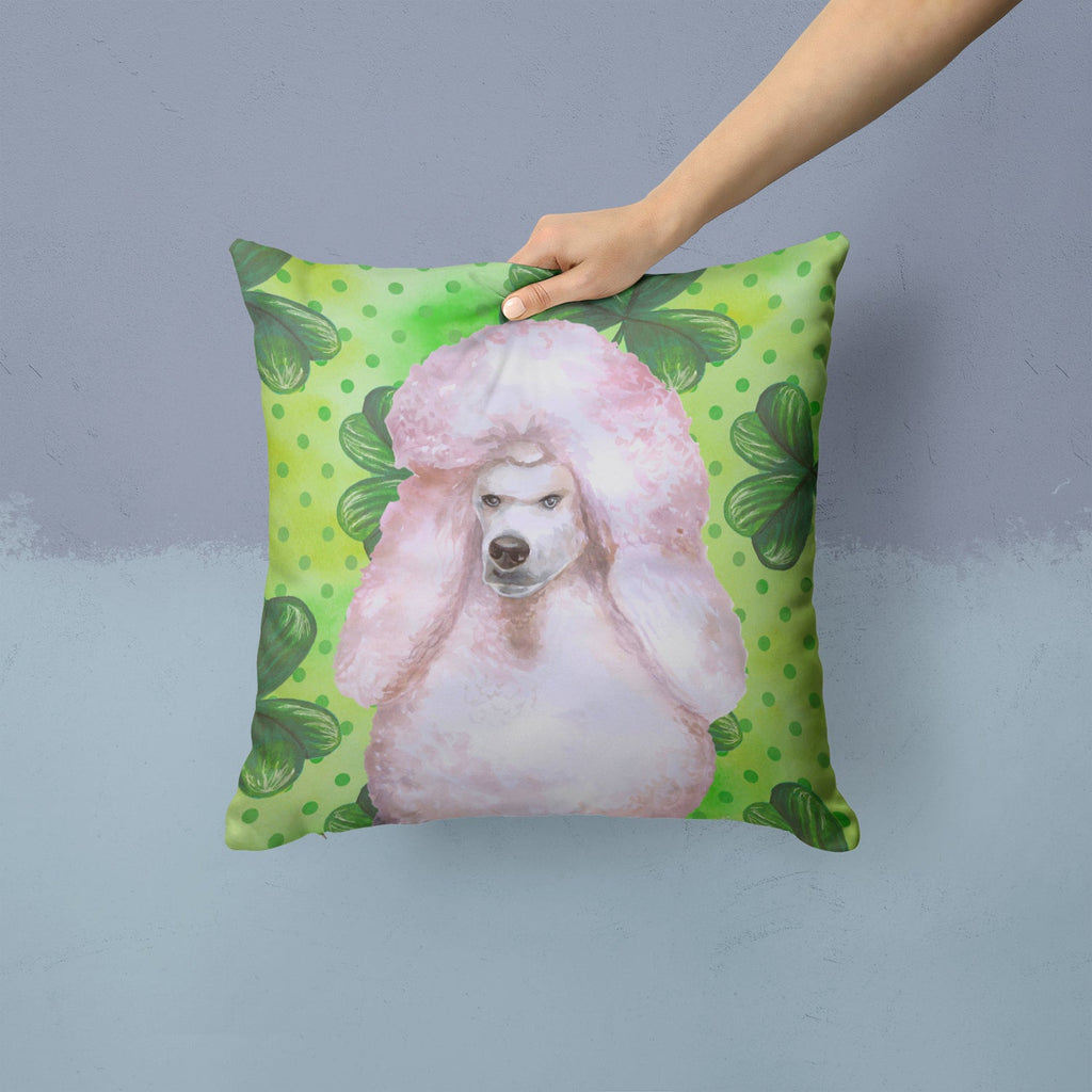 White Standard Poodle St Patrick's Decorative Throw Pillow 14x14 Indoor Outdoor Accent Cushion, Fabric Cover with Insert for Sofa, Bed, Porch & Living Room