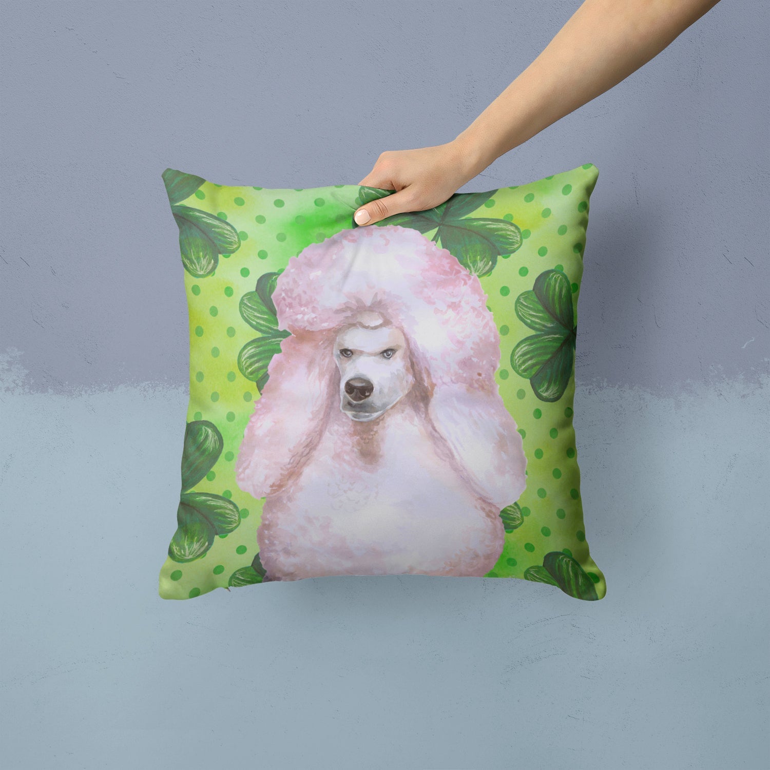White Standard Poodle St Patrick's Decorative Throw Pillow 14x14 Indoor Outdoor Accent Cushion, Fabric Cover with Insert for Sofa, Bed, Porch & Living Room