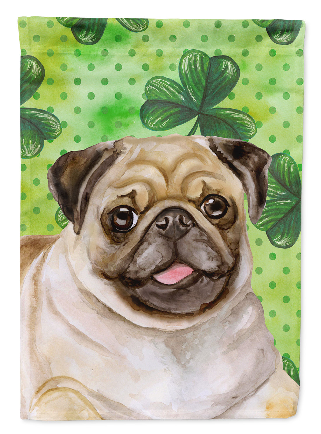 Fawn Pug St Patrick's House Flag 28x40 Porch Sleeve Pole Decorative Outside Yard Banner Artwork Wall Hanging, Polyester