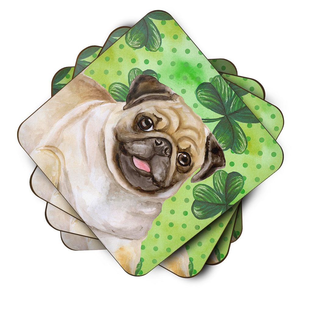 Fawn Pug St Patrick's Foam Coasters Set of 4 Cup Coasters for Indoor Outdoor, Tabletop Protection, Anti Slip, Mouse pad Material