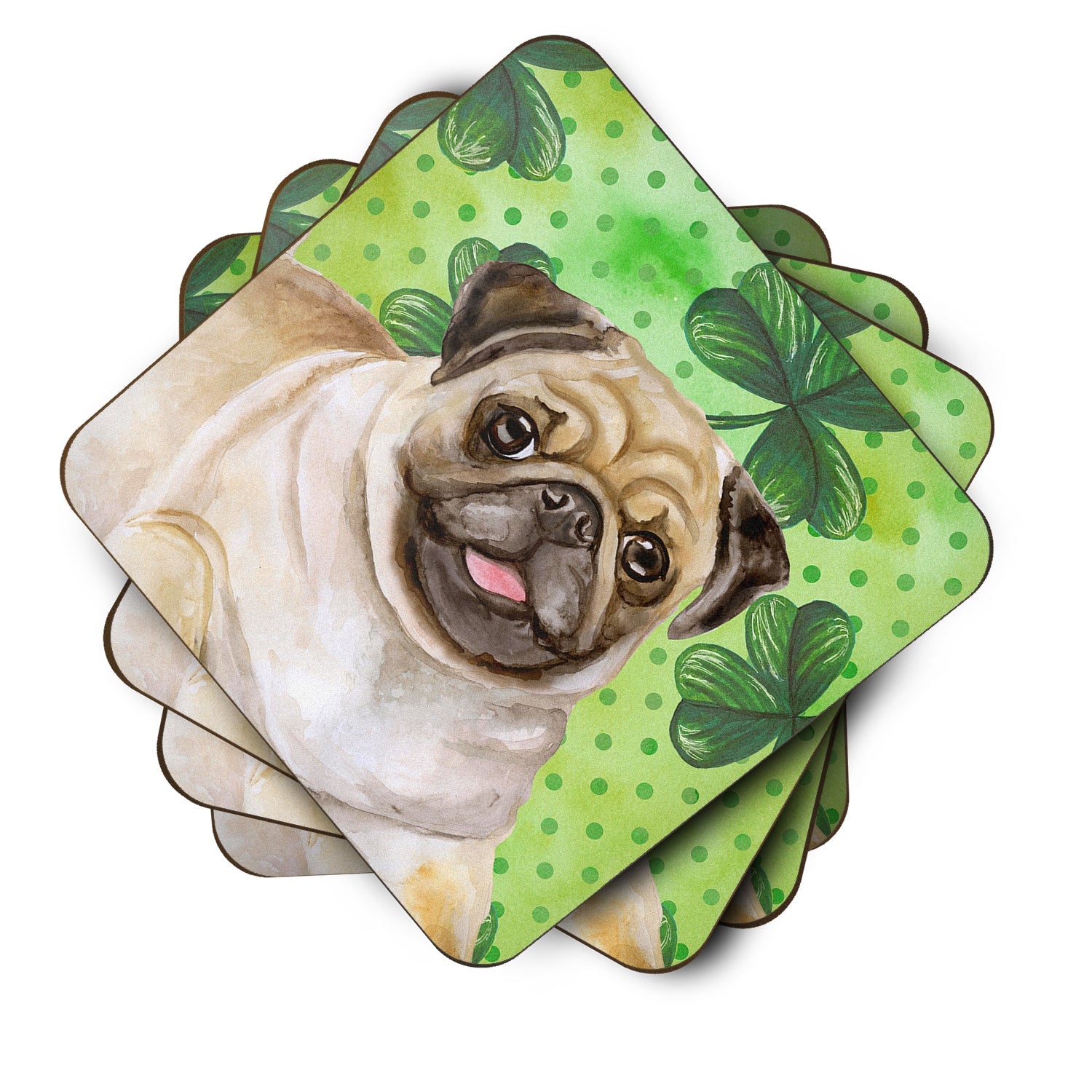 Fawn Pug St Patrick's Foam Coasters Set of 4 Cup Coasters for Indoor Outdoor, Tabletop Protection, Anti Slip, Mouse pad Material