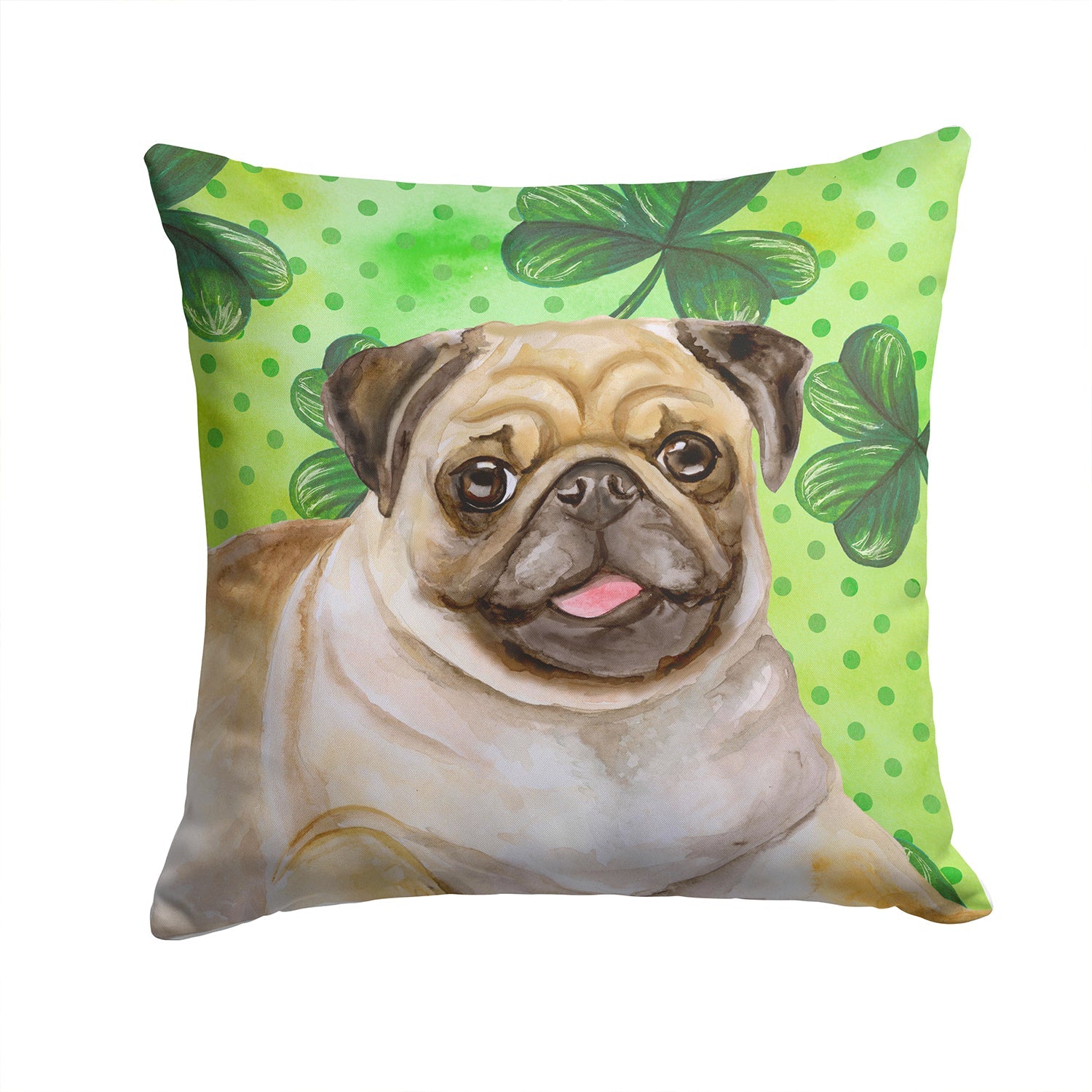 Fawn Pug St Patrick's Decorative Throw Pillow 14x14 Indoor Outdoor Accent Cushion, Fabric Cover with Insert for Sofa, Bed, Porch & Living Room