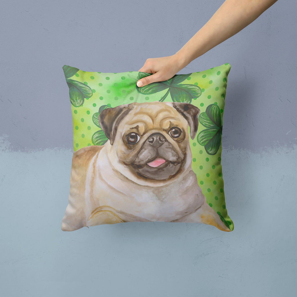 Fawn Pug St Patrick's Decorative Throw Pillow 14x14 Indoor Outdoor Accent Cushion, Fabric Cover with Insert for Sofa, Bed, Porch & Living Room