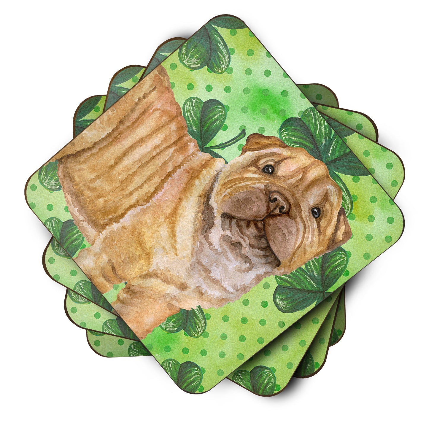 Shar Pei Puppy St Patrick's Foam Coasters Set of 4 Cup Coasters for Indoor Outdoor, Tabletop Protection, Anti Slip, Mouse pad Material