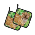 Shar Pei Puppy St Patrick's Pot Holder Set of 2 Heat Resistant Quilted Hot Pads 7.5 x 7.5 Inch, Insulated Kitchen Trivets for Cooking & Baking