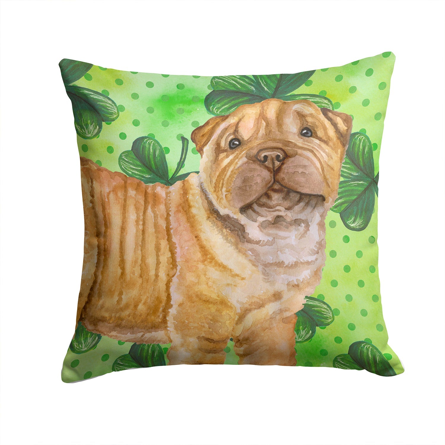 Shar Pei Puppy St Patrick's Decorative Throw Pillow 14x14 Indoor Outdoor Accent Cushion, Fabric Cover with Insert for Sofa, Bed, Porch & Living Room