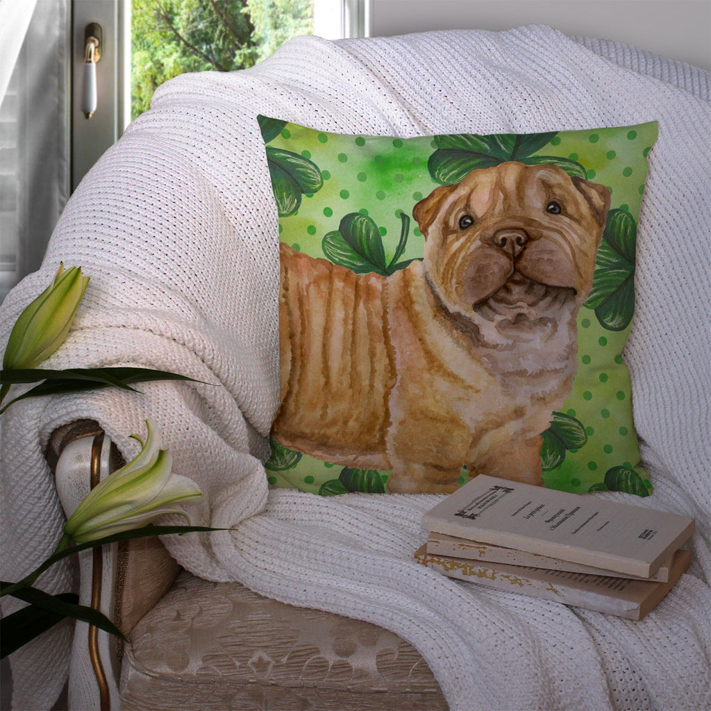 Shar Pei Puppy St Patrick's Decorative Throw Pillow 14x14 Indoor Outdoor Accent Cushion, Fabric Cover with Insert for Sofa, Bed, Porch & Living Room