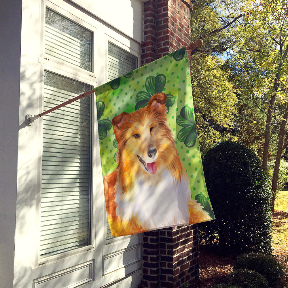 Sheltie St Patrick's House Flag 28x40 Porch Sleeve Pole Decorative Outside Yard Banner Artwork Wall Hanging, Polyester