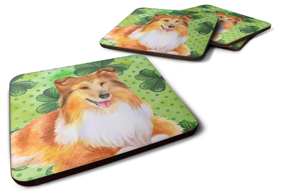 Sheltie St Patrick's Foam Coasters Set of 4 Cup Coasters for Indoor Outdoor, Tabletop Protection, Anti Slip, Mouse pad Material