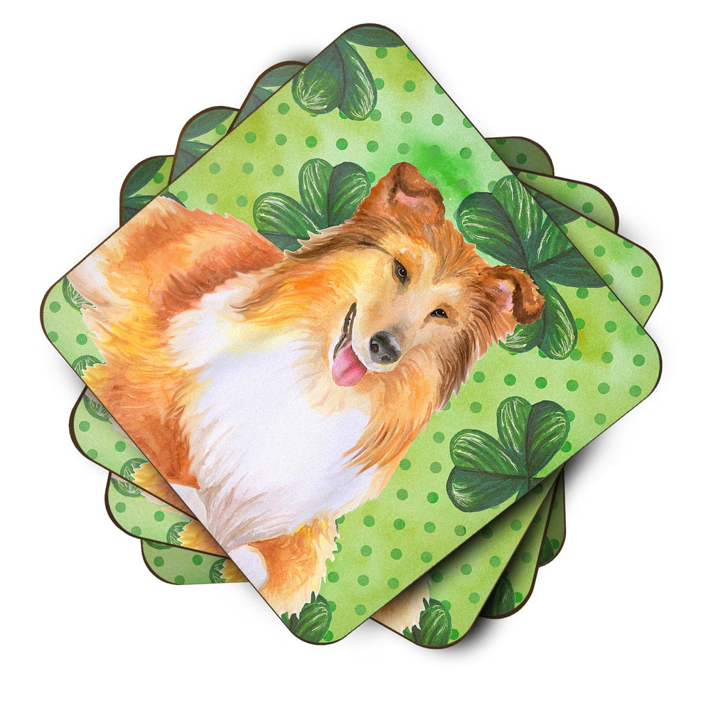 Sheltie St Patrick's Foam Coasters Set of 4 Cup Coasters for Indoor Outdoor, Tabletop Protection, Anti Slip, Mouse pad Material