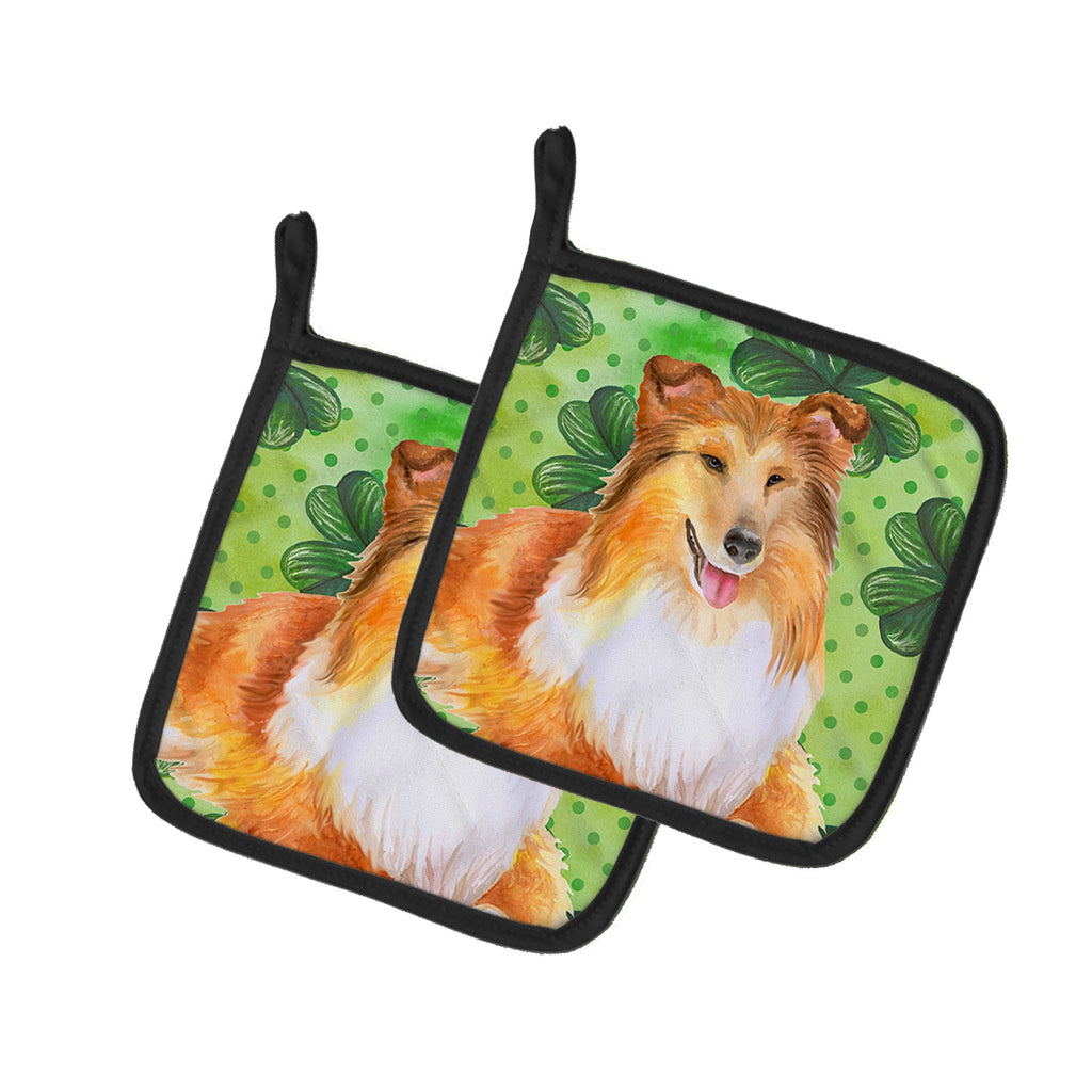Sheltie St Patrick's Pot Holder Set of 2 Heat Resistant Quilted Hot Pads 7.5 x 7.5 Inch, Insulated Kitchen Trivets for Cooking & Baking