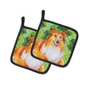 Sheltie St Patrick's Pot Holder Set of 2 Heat Resistant Quilted Hot Pads 7.5 x 7.5 Inch, Insulated Kitchen Trivets for Cooking & Baking