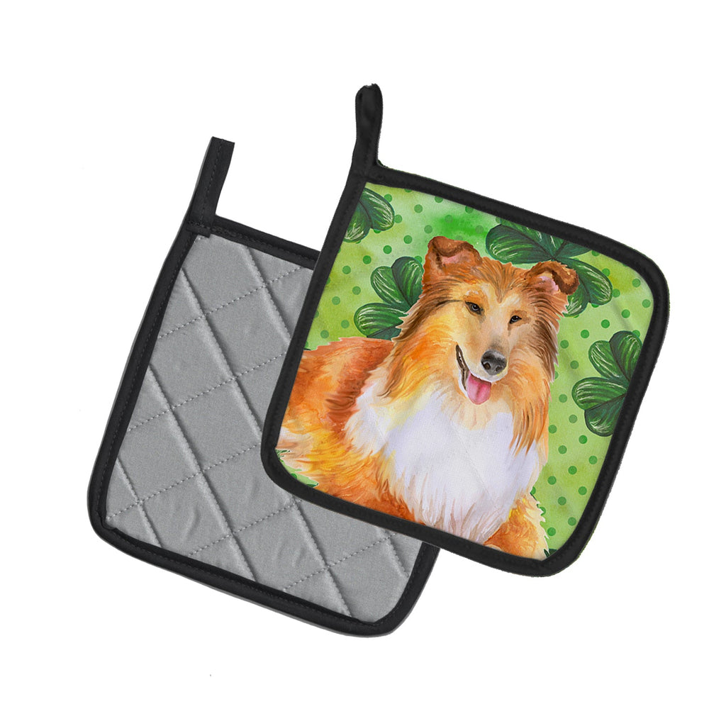 Sheltie St Patrick's Pot Holder Set of 2 Heat Resistant Quilted Hot Pads 7.5 x 7.5 Inch, Insulated Kitchen Trivets for Cooking & Baking