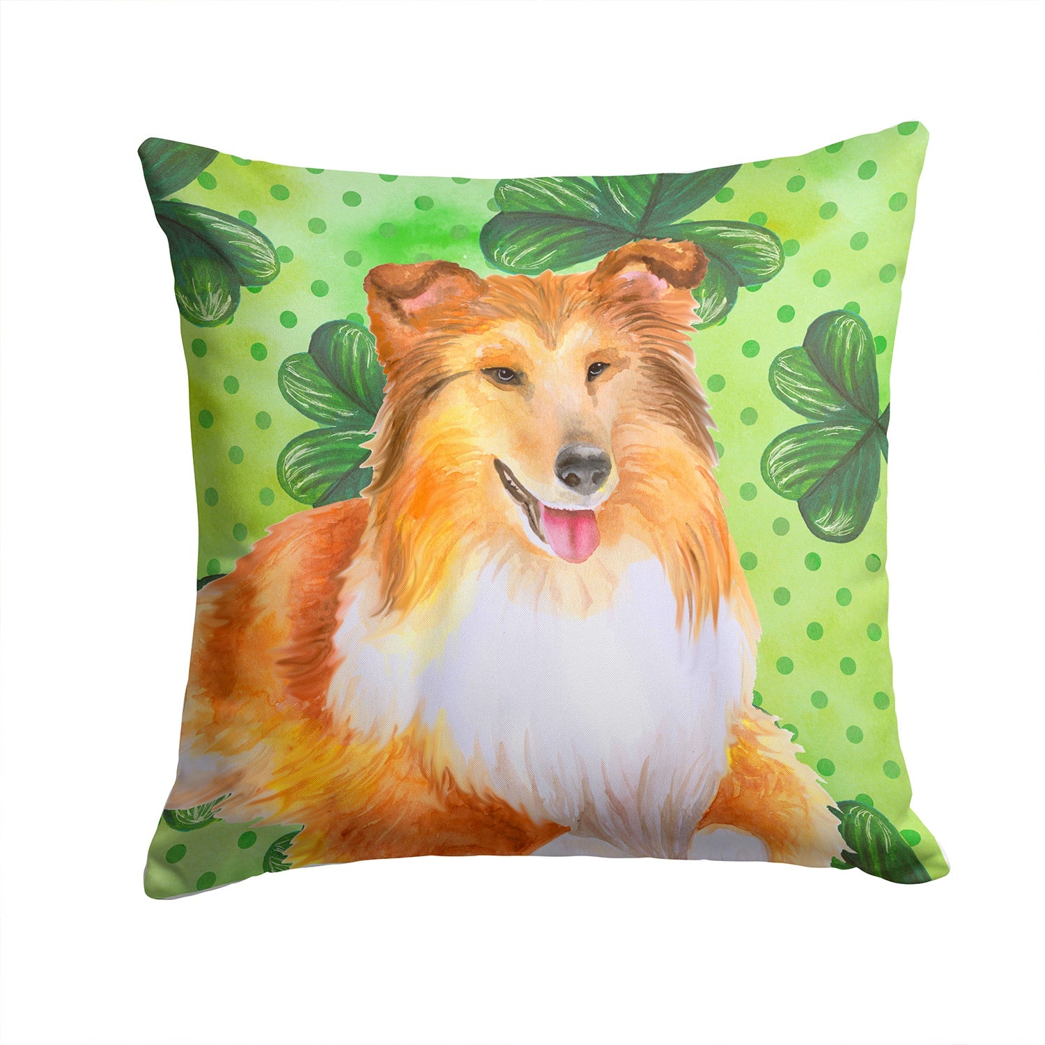 Sheltie St Patrick's Decorative Throw Pillow 14x14 Indoor Outdoor Accent Cushion, Fabric Cover with Insert for Sofa, Bed, Porch & Living Room