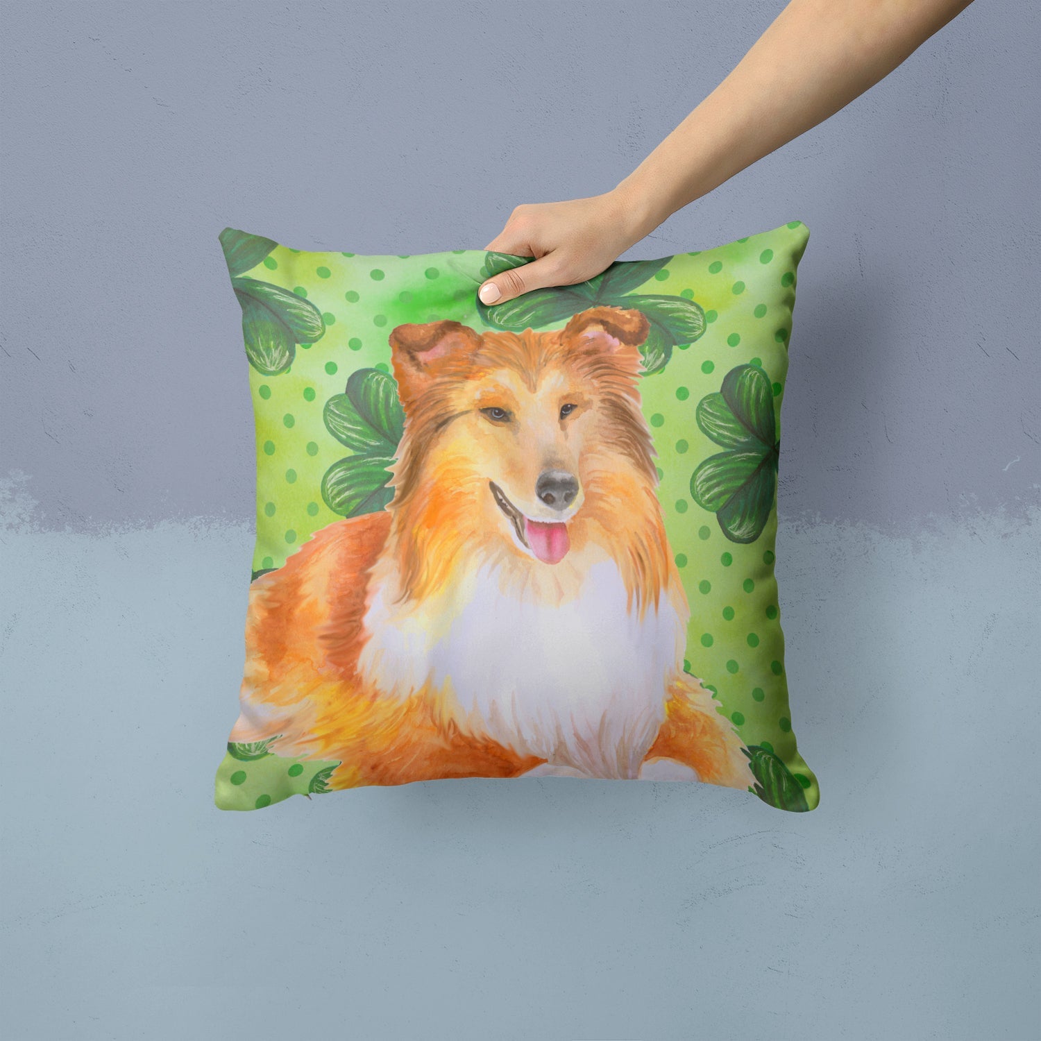 Sheltie St Patrick's Decorative Throw Pillow 14x14 Indoor Outdoor Accent Cushion, Fabric Cover with Insert for Sofa, Bed, Porch & Living Room
