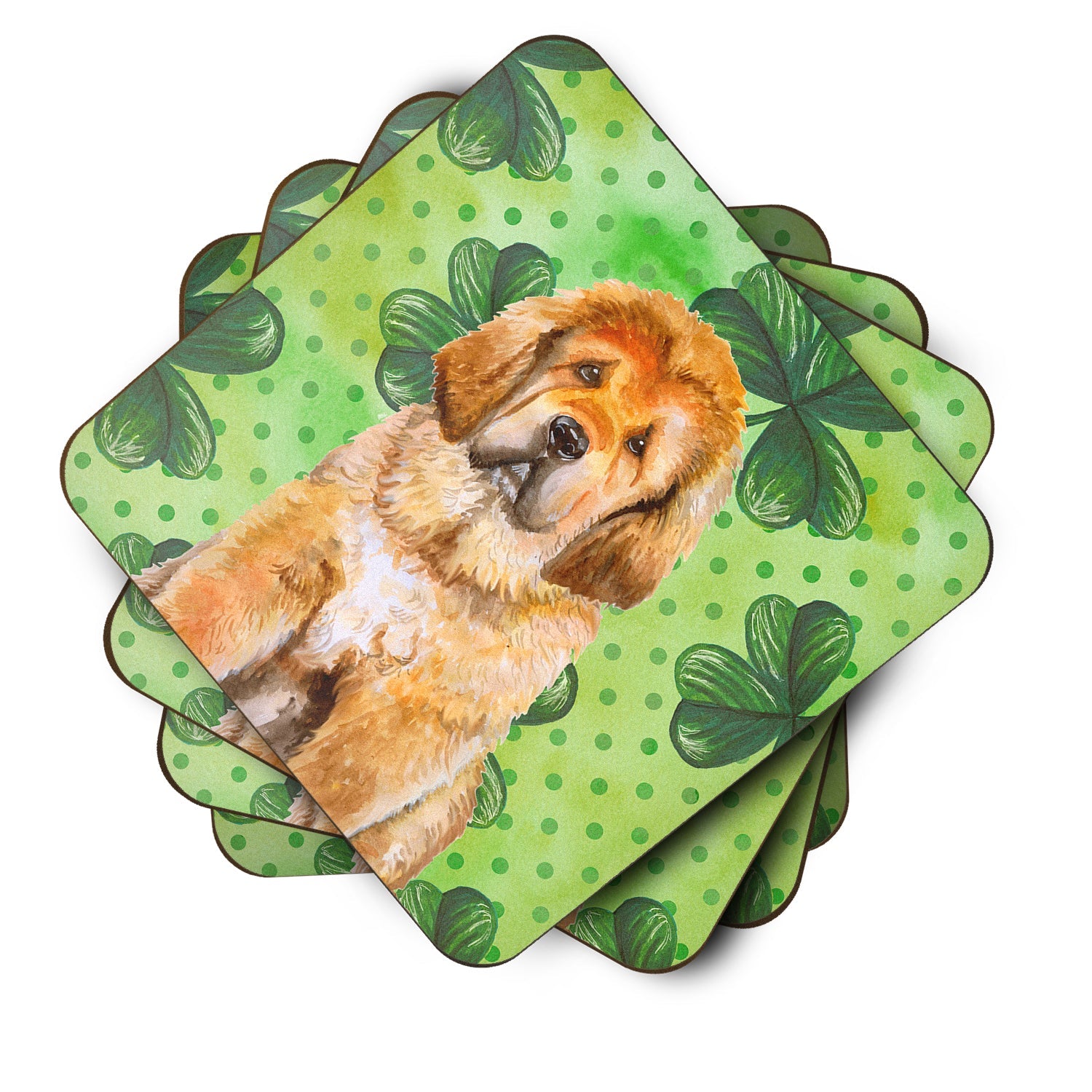 Tibetan Mastiff St Patrick's Foam Coasters Set of 4 Cup Coasters for Indoor Outdoor, Tabletop Protection, Anti Slip, Mouse pad Material