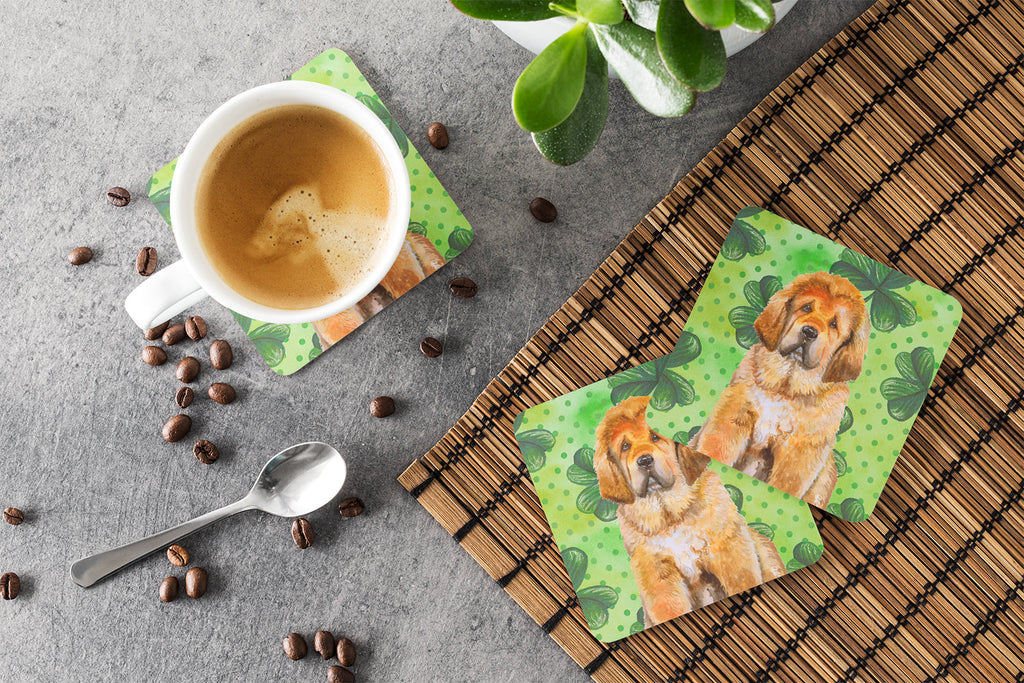 Tibetan Mastiff St Patrick's Foam Coasters Set of 4 Cup Coasters for Indoor Outdoor, Tabletop Protection, Anti Slip, Mouse pad Material