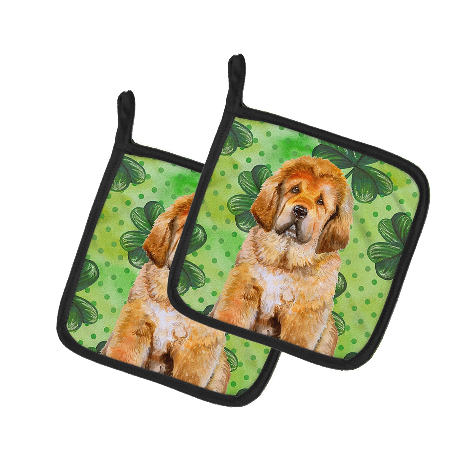 Tibetan Mastiff St Patrick's Pot Holder Set of 2 Heat Resistant Quilted Hot Pads 7.5 x 7.5 Inch, Insulated Kitchen Trivets for Cooking & Baking