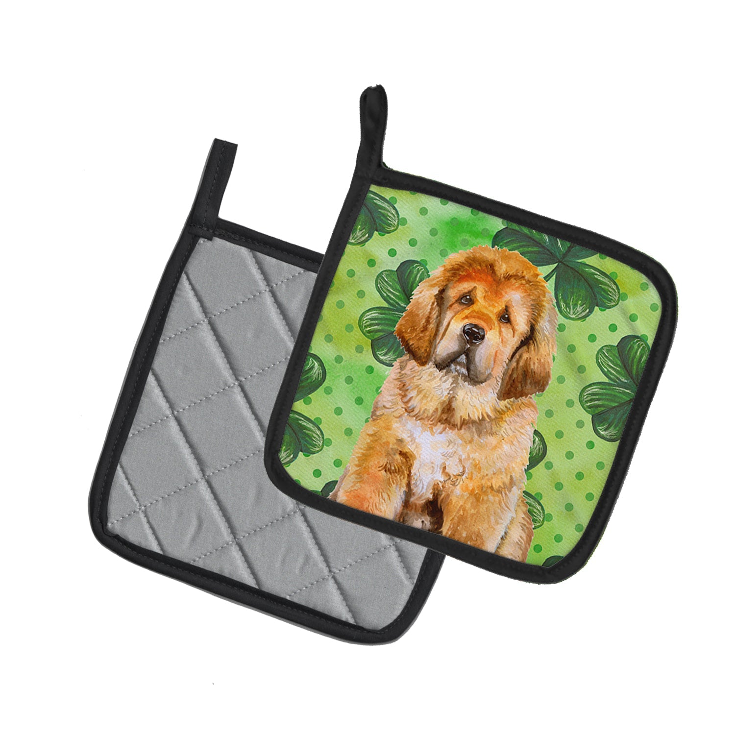 Tibetan Mastiff St Patrick's Pot Holder Set of 2 Heat Resistant Quilted Hot Pads 7.5 x 7.5 Inch, Insulated Kitchen Trivets for Cooking & Baking