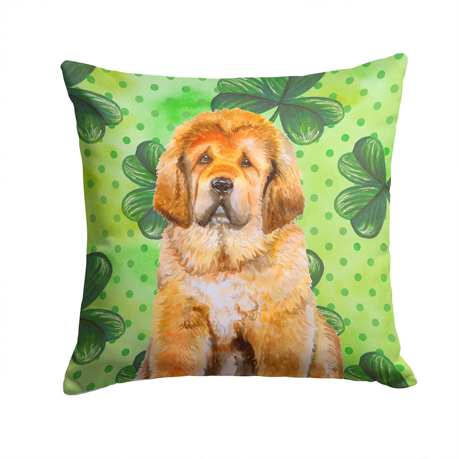 Tibetan Mastiff St Patrick's Decorative Throw Pillow 14x14 Indoor Outdoor Accent Cushion, Fabric Cover with Insert for Sofa, Bed, Porch & Living Room