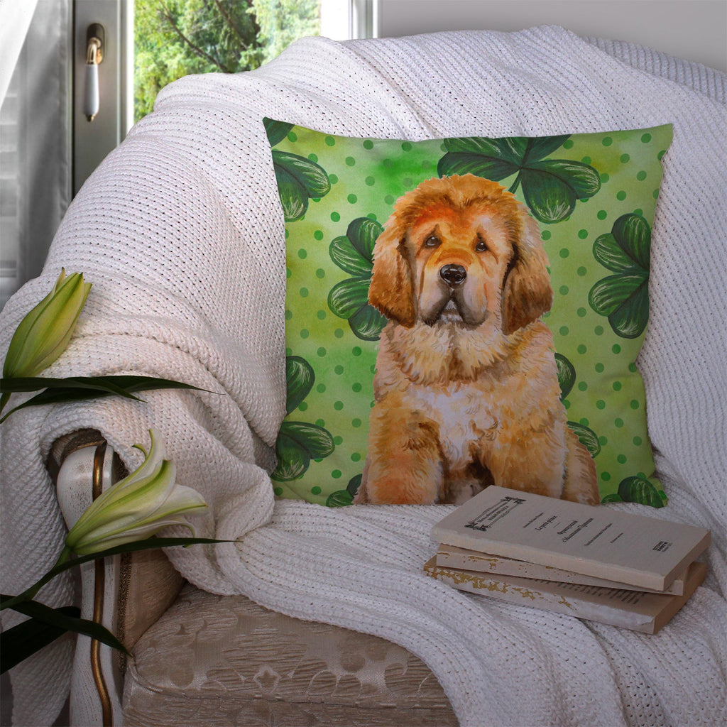 Tibetan Mastiff St Patrick's Decorative Throw Pillow 14x14 Indoor Outdoor Accent Cushion, Fabric Cover with Insert for Sofa, Bed, Porch & Living Room