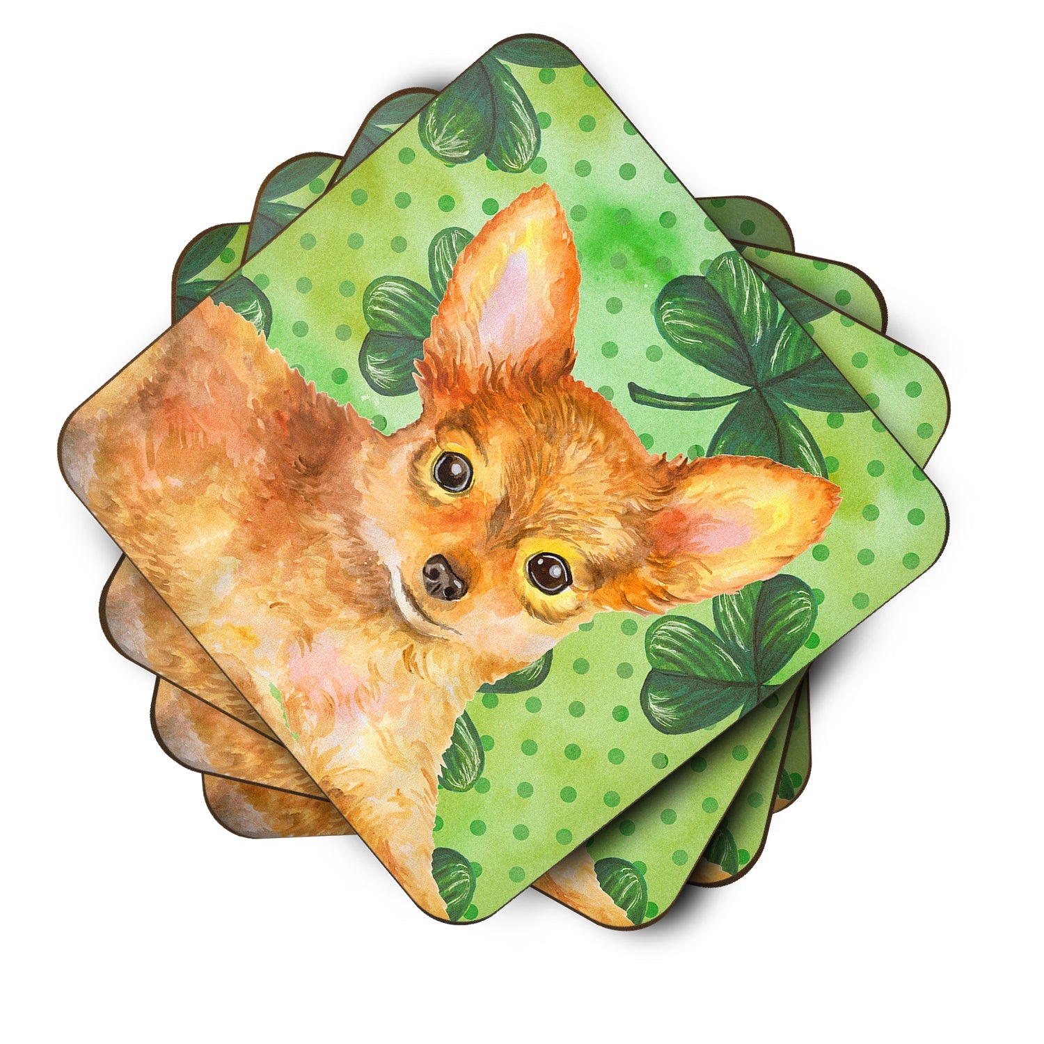 Toy Terrier St Patrick's Foam Coasters Set of 4 Cup Coasters for Indoor Outdoor, Tabletop Protection, Anti Slip, Mouse pad Material