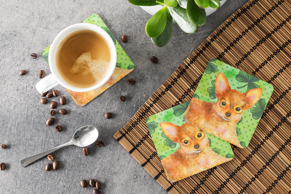 Toy Terrier St Patrick's Foam Coasters Set of 4 Cup Coasters for Indoor Outdoor, Tabletop Protection, Anti Slip, Mouse pad Material