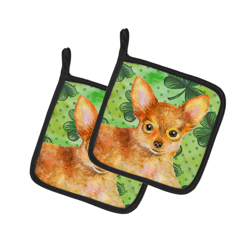 Toy Terrier St Patrick's Pot Holder Set of 2 Heat Resistant Quilted Hot Pads 7.5 x 7.5 Inch, Insulated Kitchen Trivets for Cooking & Baking