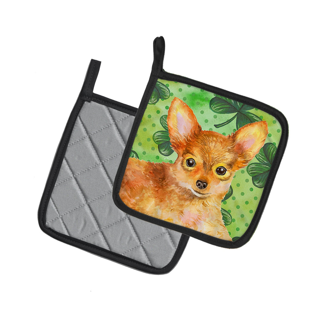 Toy Terrier St Patrick's Pot Holder Set of 2 Heat Resistant Quilted Hot Pads 7.5 x 7.5 Inch, Insulated Kitchen Trivets for Cooking & Baking