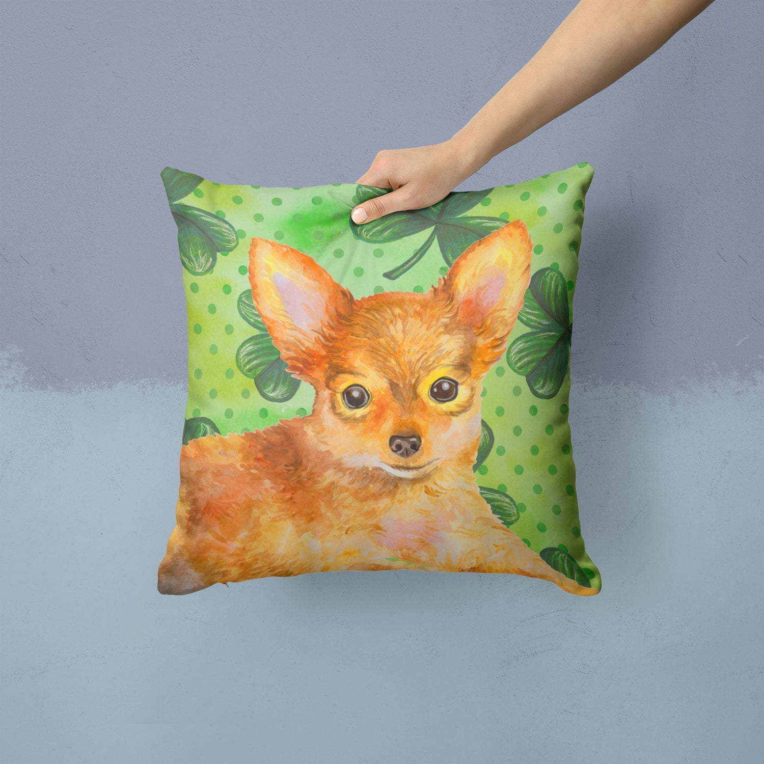 Toy Terrier St Patrick's Decorative Throw Pillow 14x14 Indoor Outdoor Accent Cushion, Fabric Cover with Insert for Sofa, Bed, Porch & Living Room
