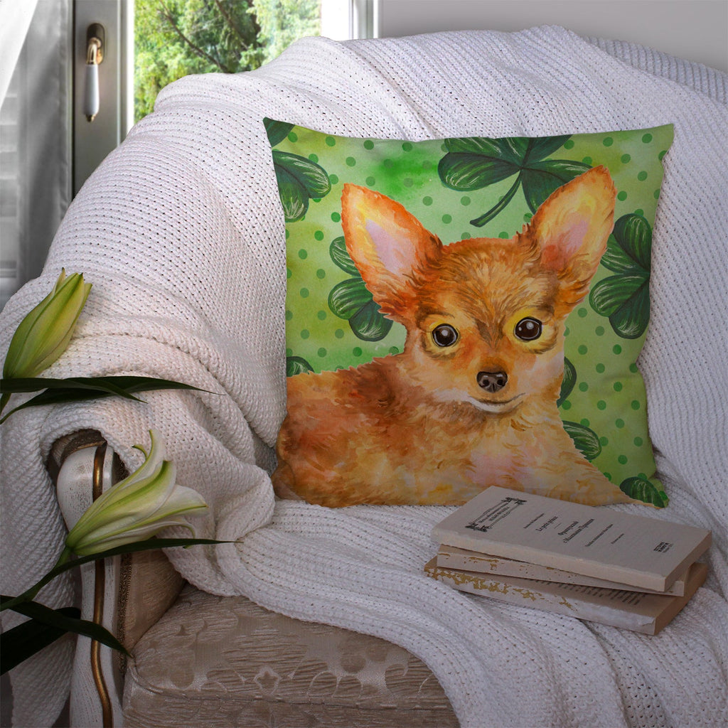 Toy Terrier St Patrick's Decorative Throw Pillow 14x14 Indoor Outdoor Accent Cushion, Fabric Cover with Insert for Sofa, Bed, Porch & Living Room