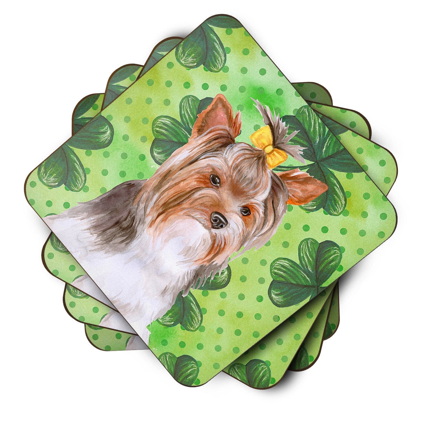 Yorkshire Terrier #2 St Patrick's Foam Coasters Set of 4 Cup Coasters for Indoor Outdoor, Tabletop Protection, Anti Slip, Mouse pad Material