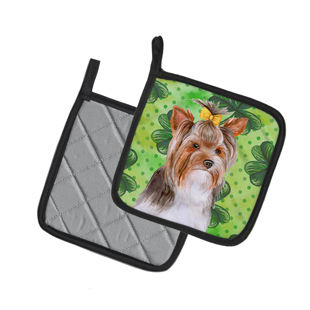 Yorkshire Terrier #2 St Patrick's Pot Holder Set of 2 Heat Resistant Quilted Hot Pads 7.5 x 7.5 Inch, Insulated Kitchen Trivets for Cooking & Baking