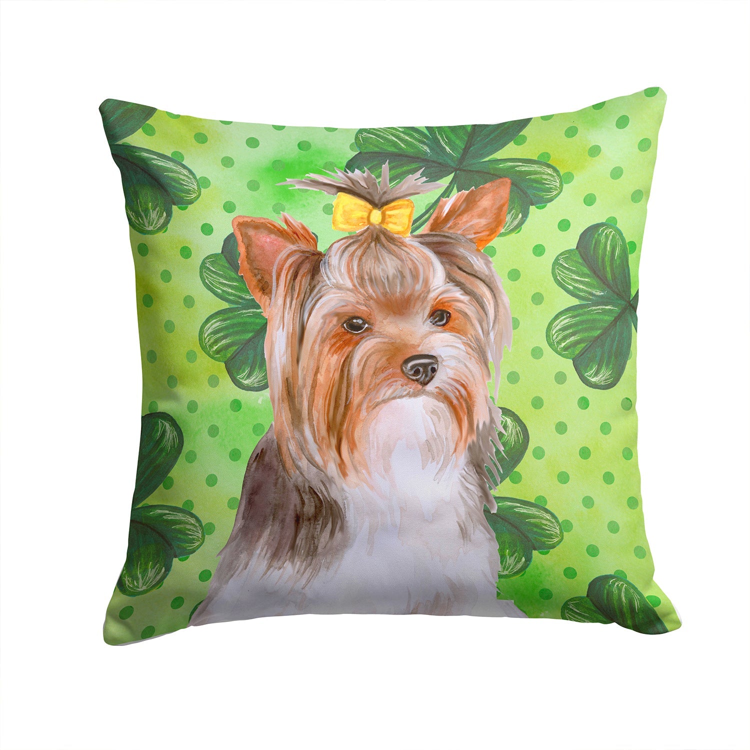 Yorkshire Terrier #2 St Patrick's Decorative Throw Pillow 14x14 Indoor Outdoor Accent Cushion, Fabric Cover with Insert for Sofa, Bed, Porch & Living Room