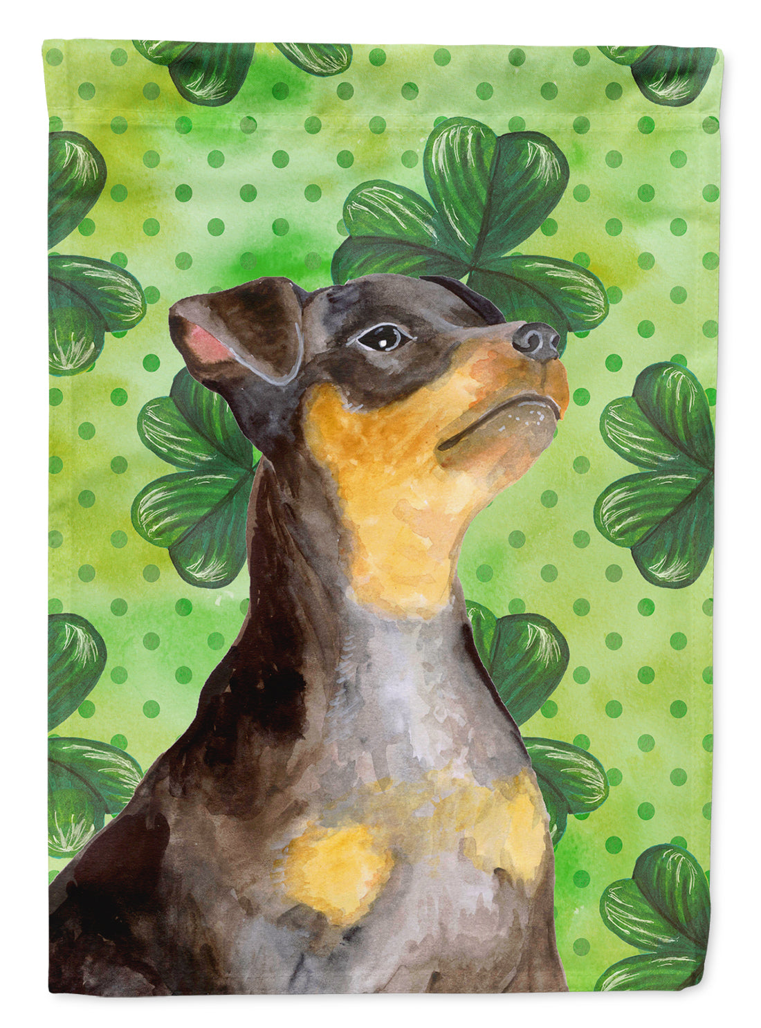 Miniature Pinscher #2 St Patrick's House Flag 28x40 Porch Sleeve Pole Decorative Outside Yard Banner Artwork Wall Hanging, Polyester