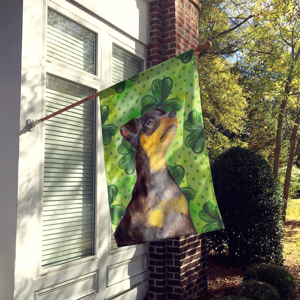 Miniature Pinscher #2 St Patrick's House Flag 28x40 Porch Sleeve Pole Decorative Outside Yard Banner Artwork Wall Hanging, Polyester