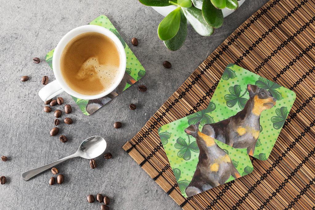Miniature Pinscher #2 St Patrick's Foam Coasters Set of 4 Cup Coasters for Indoor Outdoor, Tabletop Protection, Anti Slip, Mouse pad Material